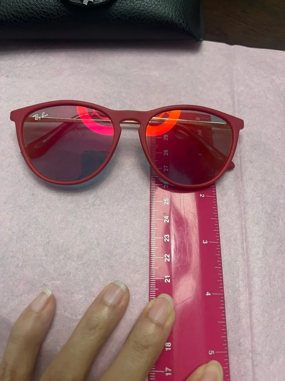 Ray-Ban Junior Red Frame Sunglasses with Tinted Lenses Length 5” width 2”